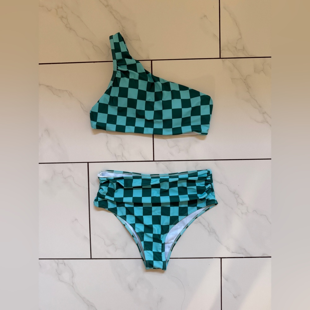 Checkered Green asymmetrical Bikini